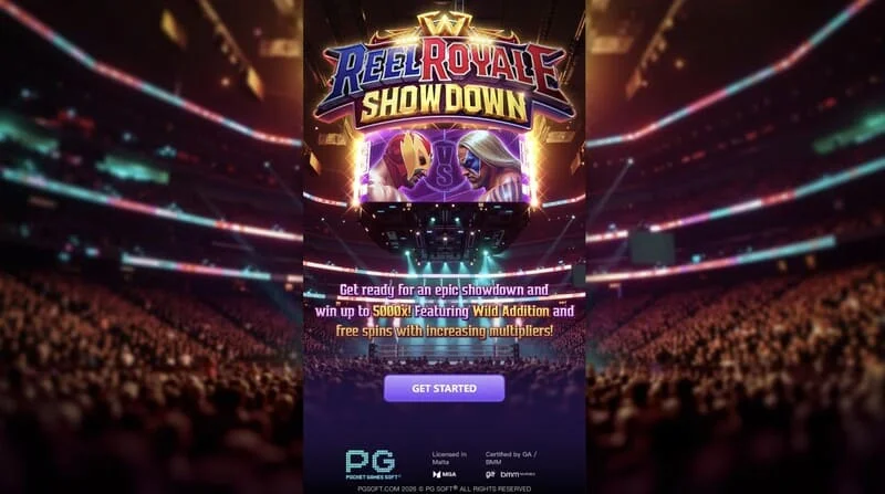 Reel Royale Showdown - pangunahing screen na may mga reel at tatlong Wild Addition slot